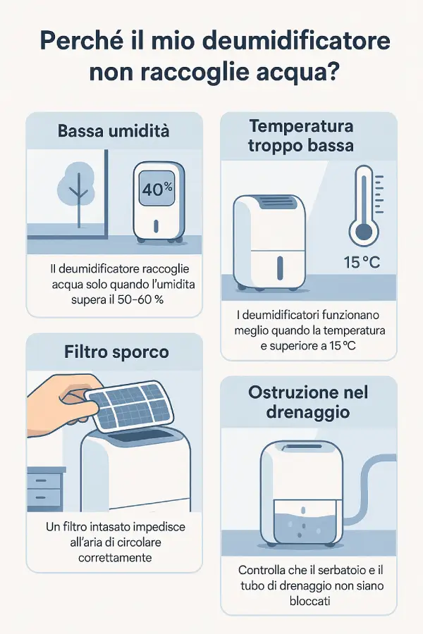 Perché il mio deumidificatore non raccoglie acqua?